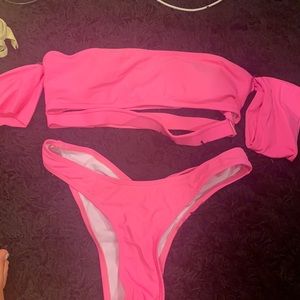 Pink off the shoulder bikini set